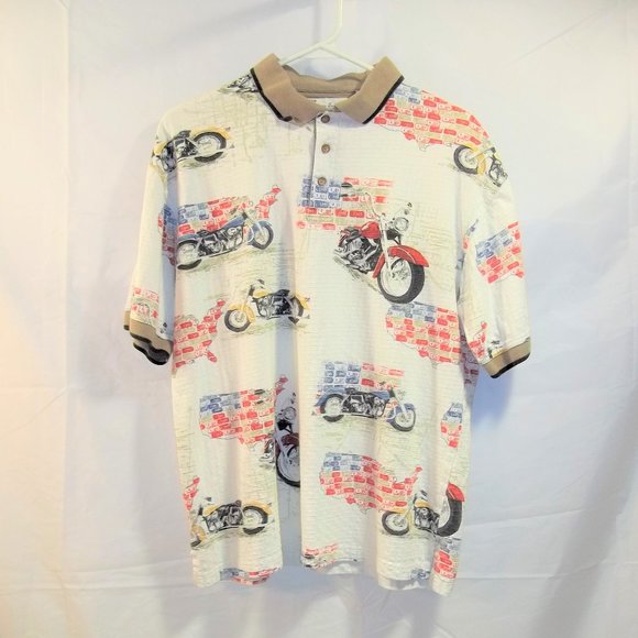 American Summer Clothing Company Mens Polo Shirt Size M Motorcycles Map White - Picture 1 of 4